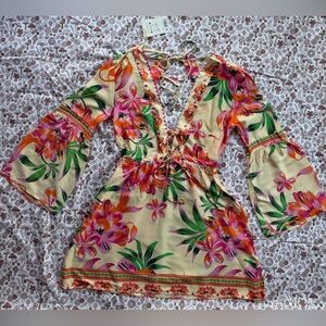 Maaji Multicolor Floral Mini Dress with Bell Sleeves
